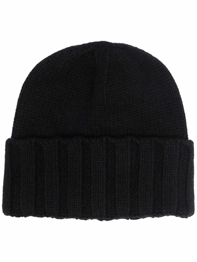 Emporio Armani Cashmire Knitted Beanie Hat In Schwarz