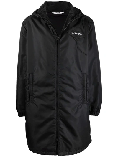 Shop Valentino Logo-patch Hooded Coat In Schwarz