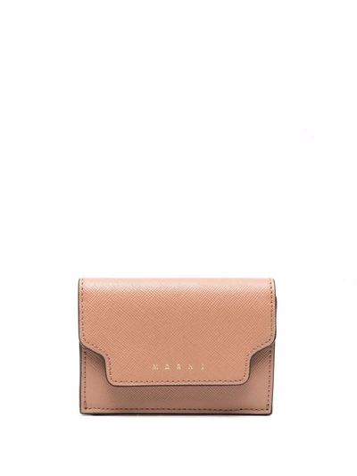 Shop Marni Trunk Grained Wallet In Nude