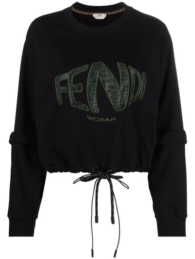 Shop Fendi Logo-embroidered Cropped Sweatshirt In Schwarz
