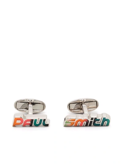 Shop Paul Smith Logo Embellished Cufflinks In Silber