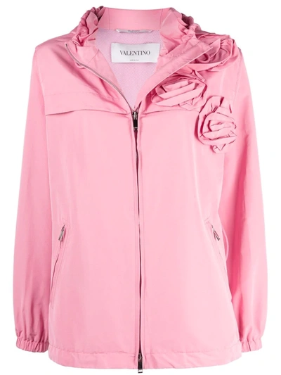 Shop Valentino Rose Blossom Hooded Jacket In Rosa