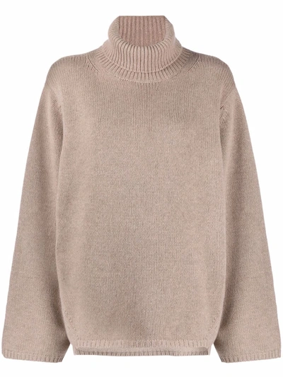 Shop Totême Oversized Rollneck Jumper In Nude