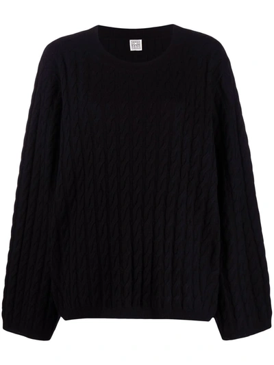 Shop Totême Cable Knit Cashmere Jumper In Schwarz