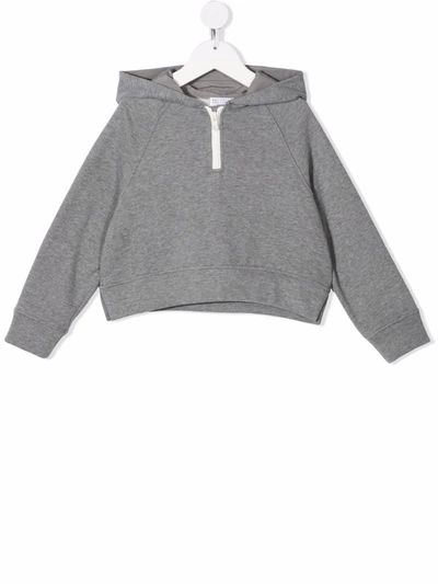 Shop Brunello Cucinelli Cropped Pullover Hoodie In Grey