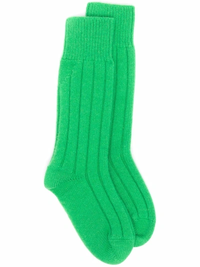 Shop Bottega Veneta Ribbed-knit Thick Cashmere Socks In Green