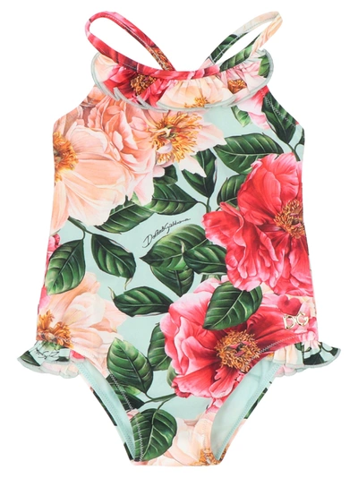 Shop Dolce & Gabbana Kids Camellia Print Swimsuit In Multi