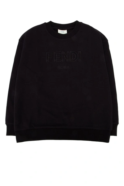 Shop Fendi Kids Logo Embroidered Sweatshirt In Black