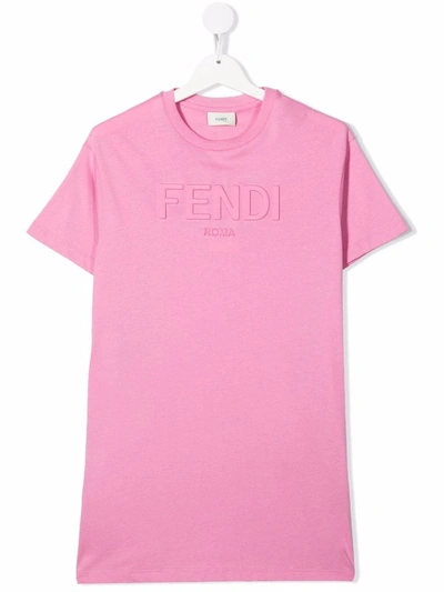 Shop Fendi Embossed Logo T-shirt Dress In Pink