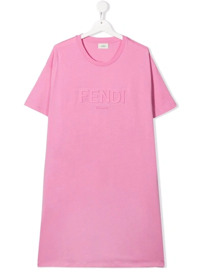 Shop Fendi Teen Embossed Logo T-shirt Dress In Pink