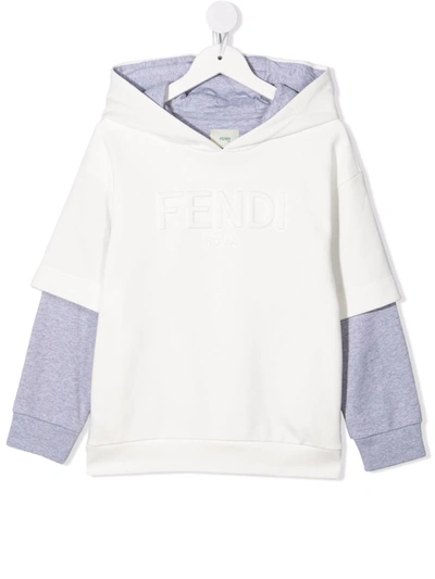 Shop Fendi Embossed-logo Long-sleeve Hoodie In White