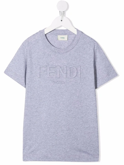 Shop Fendi Embossed Logo T-shirt Dress In Grey