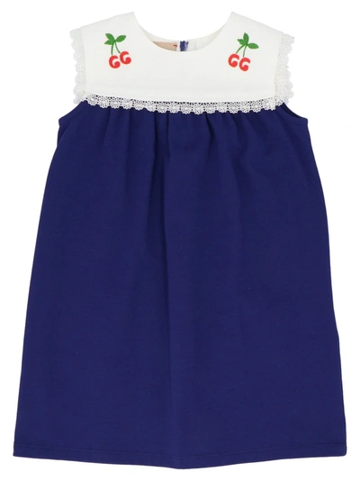 Shop Gucci Kids Gg Cherries Embroidered Dress In Blue