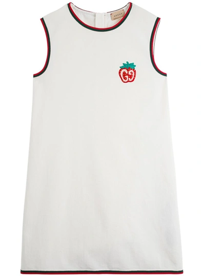 Shop Gucci Kids Strawberry Patch Sleeveless Dress In White