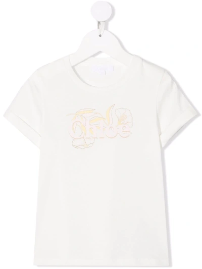 Shop Chloé Floral Logo Print T-shirt In Neutrals