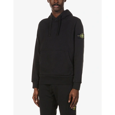 Shop Stone Island Brand-patch Long-sleeved Cotton-jersey Hoody In Black