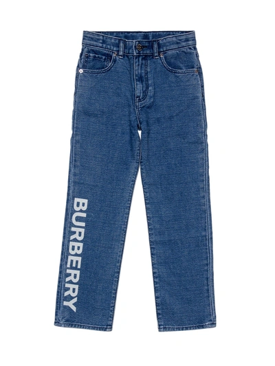 Shop Burberry Kids Logo Printed Jeans In Blue