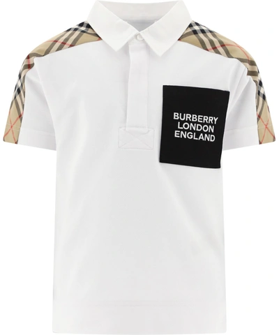 Shop Burberry Kids Logo Printed Pocket Polo Shirt In White