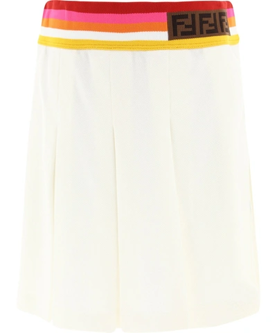 Shop Fendi Kids Ff Motif Pleated Skirt In White