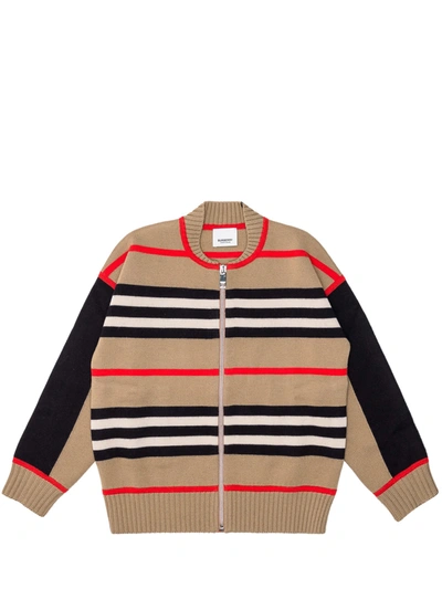 Shop Burberry Kids Icon Stripe Knit Zipped Cardigan In Multi