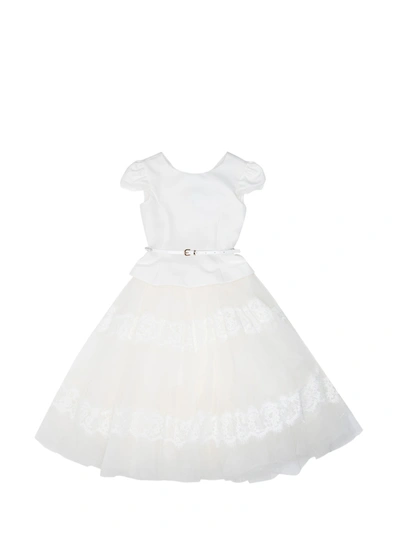 Shop Monnalisa Belted Flared Dress In White