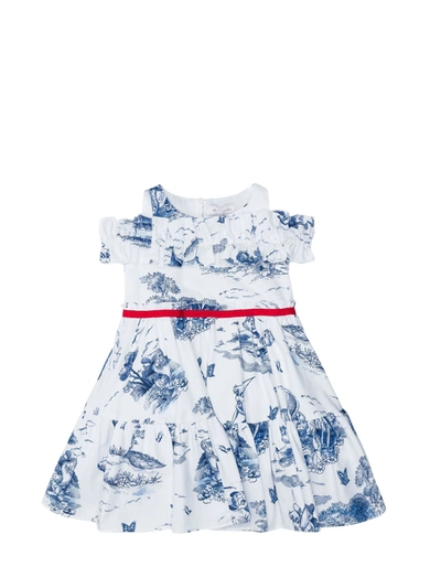 Shop Monnalisa Disney Print Ruffled Dress In Blue