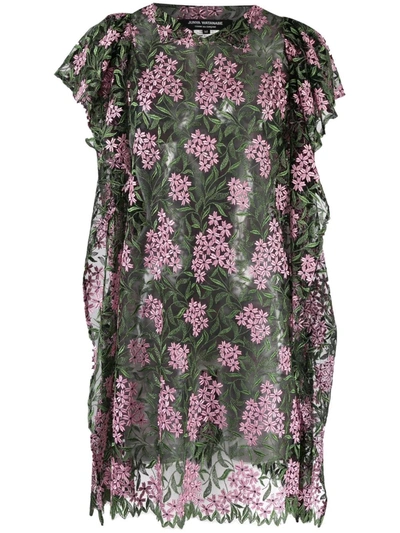 Pre-owned Junya Watanabe 2000s Floral Embroidery Sheer Dress In 绿色