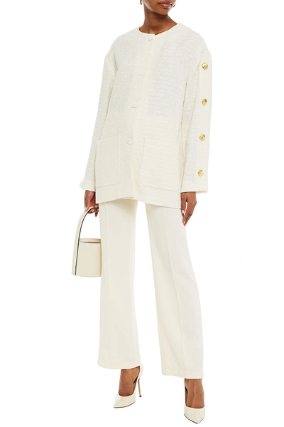 Shop Boutique Moschino Button-detailed Tweed Jacket In Ivory