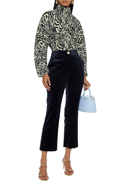 Shop Diane Von Furstenberg Taytum Cotton-blend Velvet Straight-leg Pants In Navy