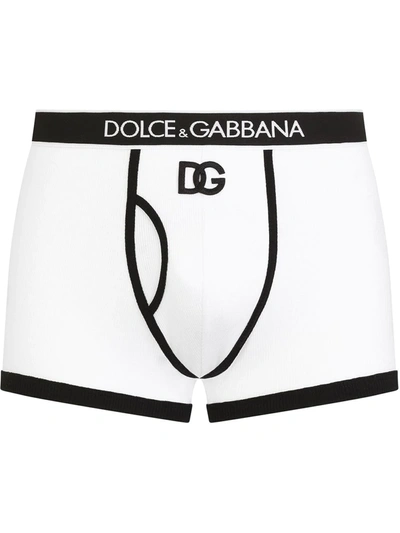 Shop Dolce & Gabbana Dg-logo Cotton Boxer Briefs In White