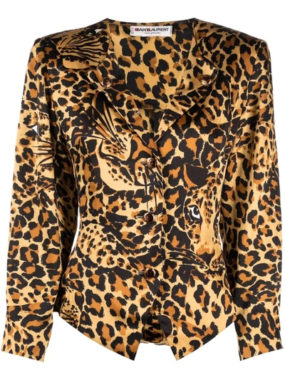 Pre-owned Saint Laurent 1980s Leopard Print Skirt Suit In Neutrals