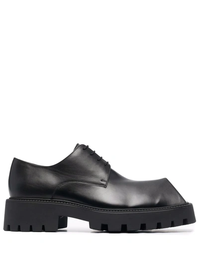 Balenciaga Rhino Square-toe Leather Derby Shoes In Black | ModeSens