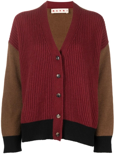 Shop Marni Colour-block Knitted Cardigan In Rot