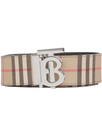 Burberry | Men 35mm Reversible Check E-Canvas Belt Archive Beige 100