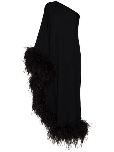 Shop Taller Marmo Ubud Feather-trimmed One-shoulder Gown In Black