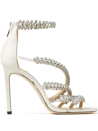 Shop Jimmy Choo Josefine 100mm Crystal-embellished Sandals In White