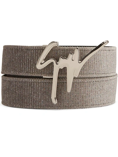 Shop Giuseppe Zanotti Logo-plaque Velvet Belt In Grey