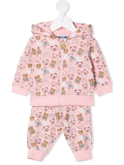 Moschino Baby Stretch-cotton Hoodie And Sweatpants Set In Pink