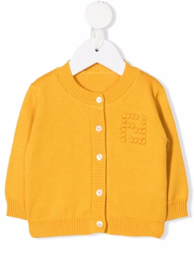 Shop Fendi Logo-intarsia Cotton-cashmere Blend Cardigan In Yellow
