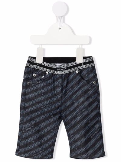 Shop Givenchy Logo-print Slim-cut Trousers In Blue