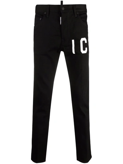 Shop Dsquared2 Icon Logo-print Skinny Jeans In Black