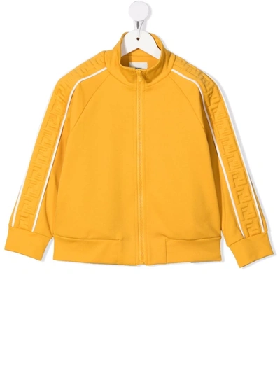 Shop Fendi Embossed-logo Raglan Sleeve Jacket In Yellow