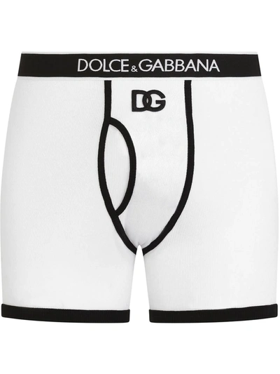 Shop Dolce & Gabbana Dg-logo Long-leg Boxer Briefs In White