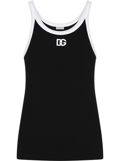 Shop Dolce & Gabbana Logo-patch Fine-rib Tank Top In Black