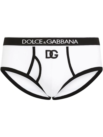 Shop Dolce & Gabbana Brando Logo-waistband Ribbed Briefs In White