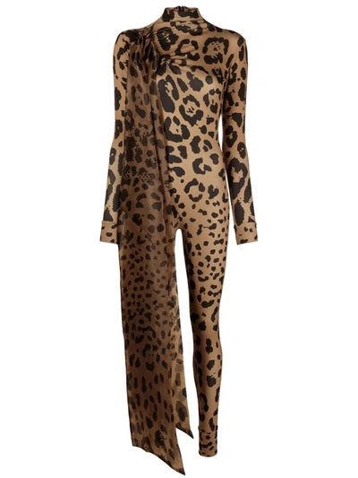 Shop Atu Body Couture Leopard-print Bodycon Jumpsuit In Brown