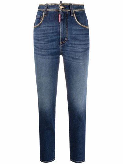 Shop Dsquared2 High-waisted Chain-trim Cropped Jeans In Blau