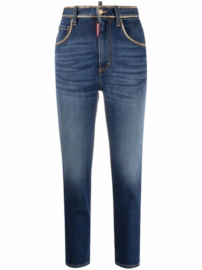 Dsquared2 D Squared High-waisted Chain-trim Cropped Jeans In Blau