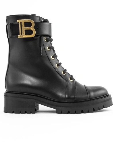 Shop Balmain Black Leather Ranger Ankle Boots In Nero