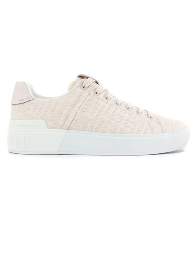 Shop Balmain Ivory And Pink Jacquard Sneakers In Bianco+rosa
